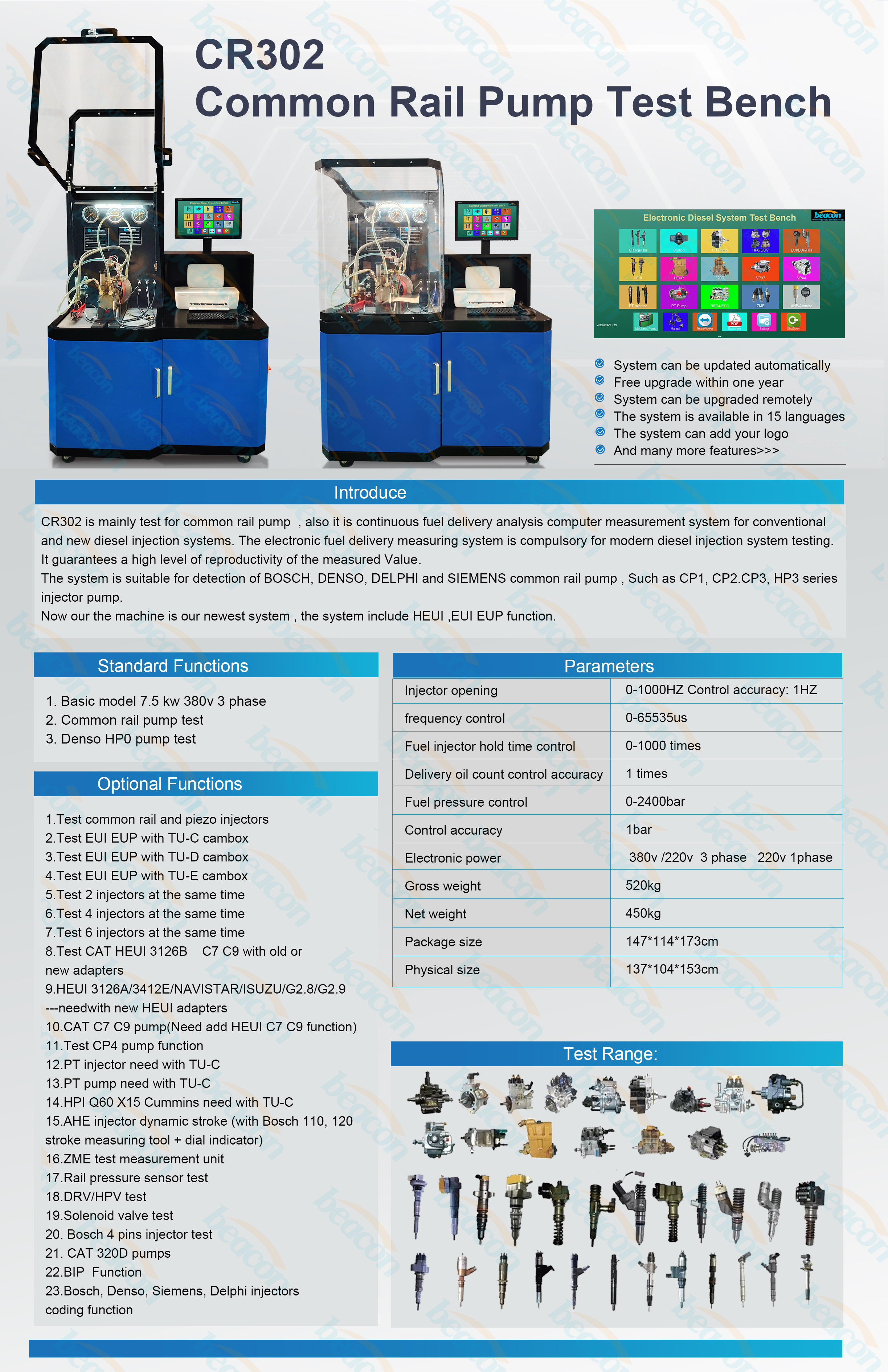 CR302 Common Rail Injector Test Bench - with protective cover opened showing the internal structure