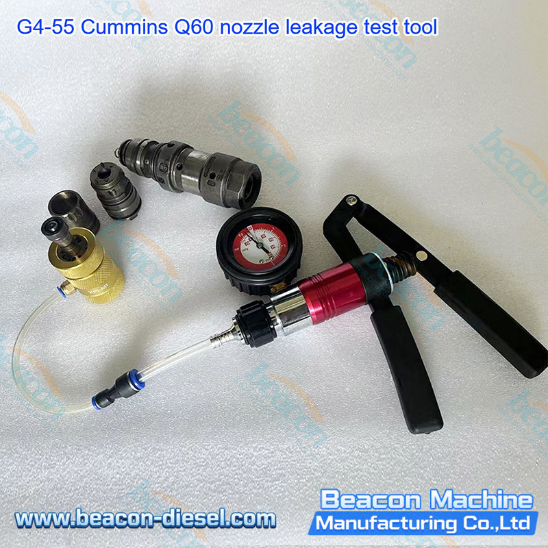 G4-55 Cummins Q60 Nozzle Leakage Test Tool - side and functional view showing the tool structure for Cummins Q60 fuel injector nozzle leakage and seal testing