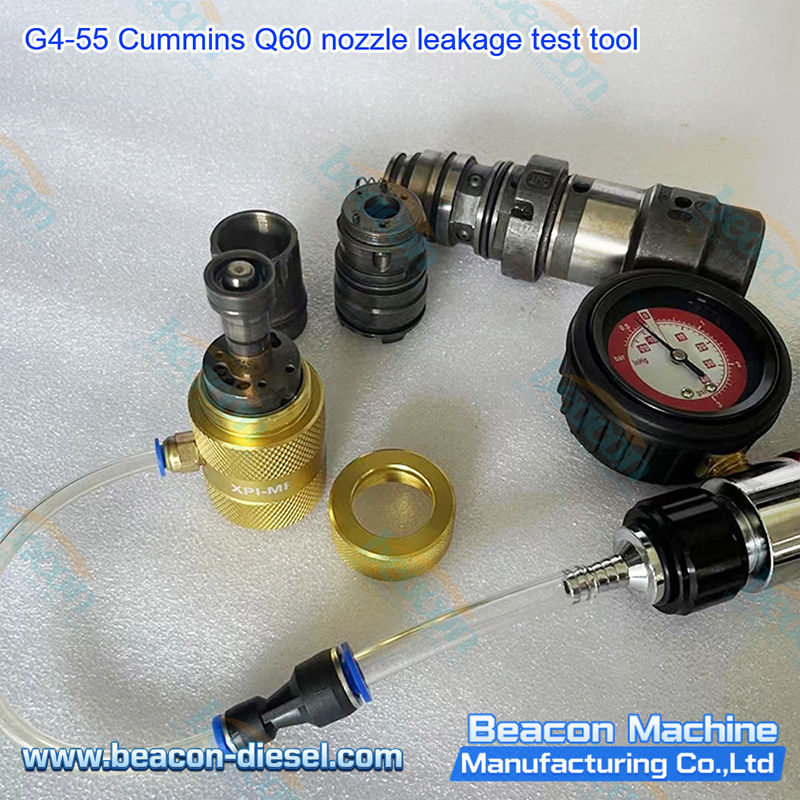 G4-55 Cummins Q60 Nozzle Leakage Test Tool - operational angle demonstrating the tool application for nozzle seal integrity testing on Cummins Q60 diesel engines