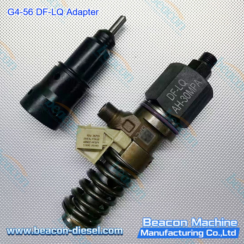 G4-56 DF-LQ Adapter - angled view showing the precision-machined adapter body for DF and LQ series diesel fuel injection pump and injector connection and service