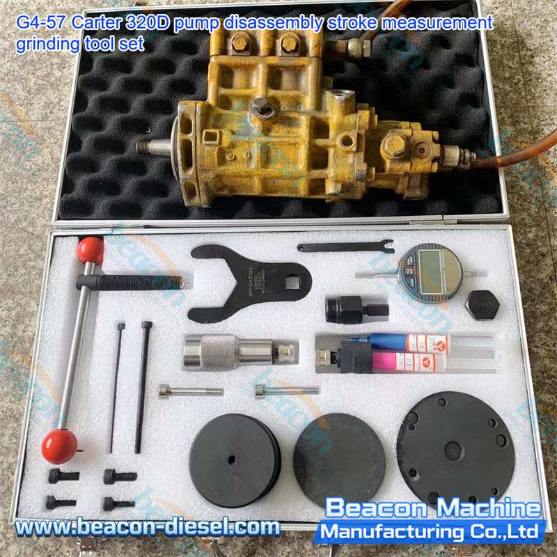 G4-57 Carter 320D Pump Disassembly Stroke Measurement Grinding Tool Set - close-up detail view showing individual tools for Carter 320D fuel pump disassembly stroke measurement and grinding operations