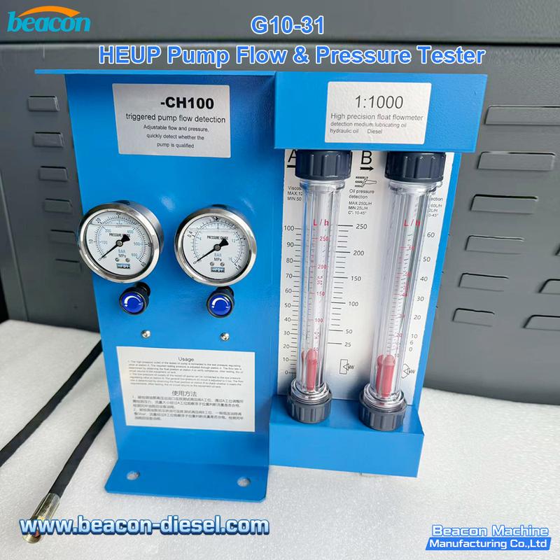 G10-31 HEUP Pump Flow & Pressure Tester - side view of dual-station testing equipment