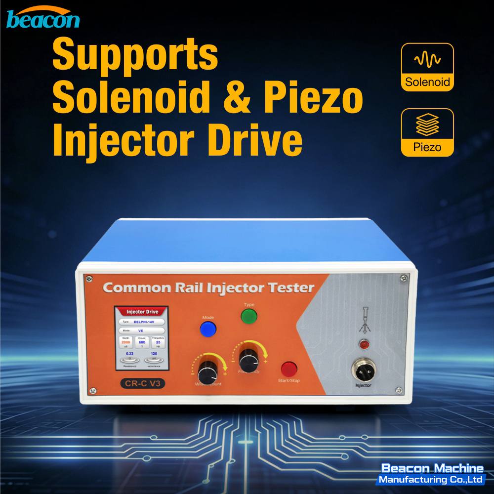 CR-C V3 Common Rail Injector Tester – rear connection panel with power input and injector cable ports for solenoid and piezo injector testing