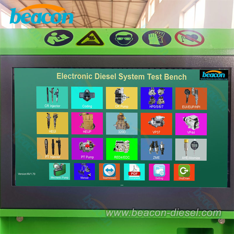 Diesel injector testing software interface screen