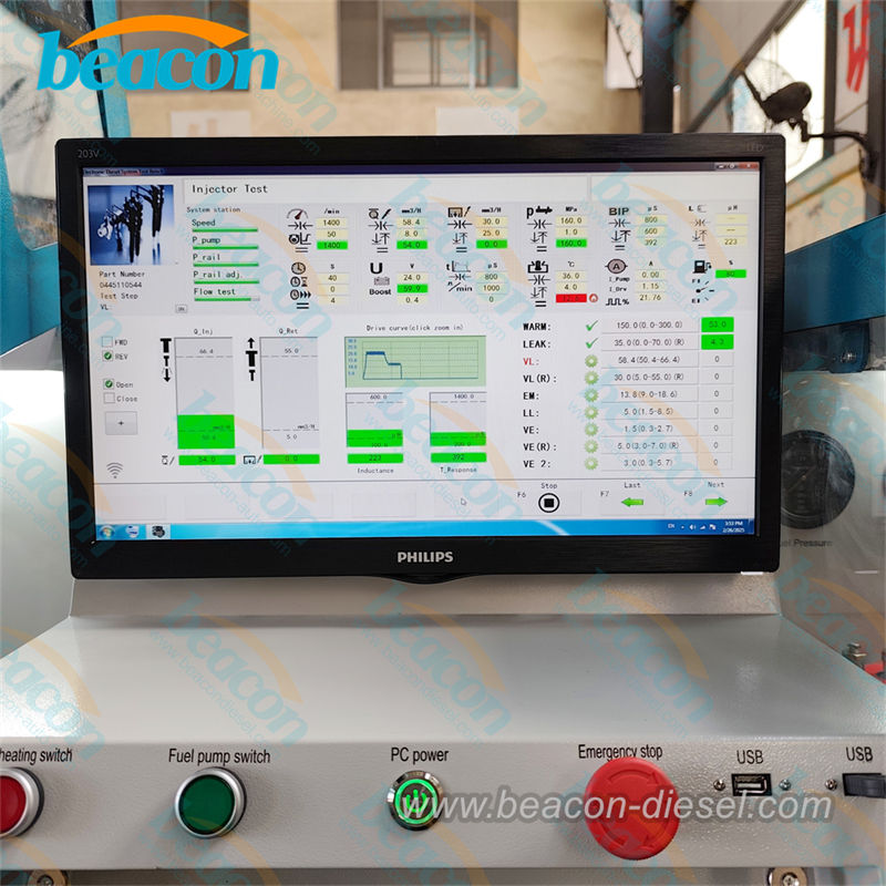 CR IP800 control screen and injector testing setup