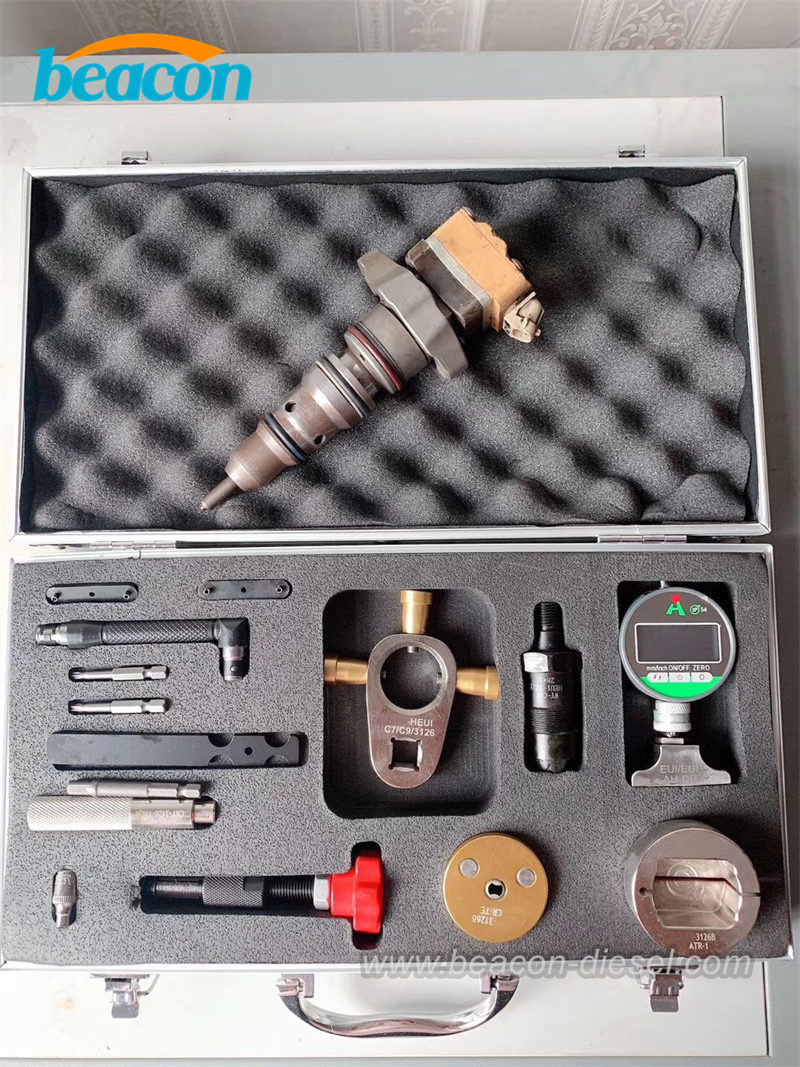G4-18 CAT 3126 injector breakdown tool kit with digital dial indicator in silver case