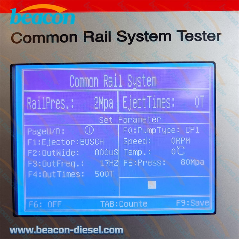 screen of EPS100 Common Rail Injector Test Bench