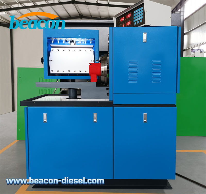 Front view of MINI12PSB blue diesel injection pump test bench Blue