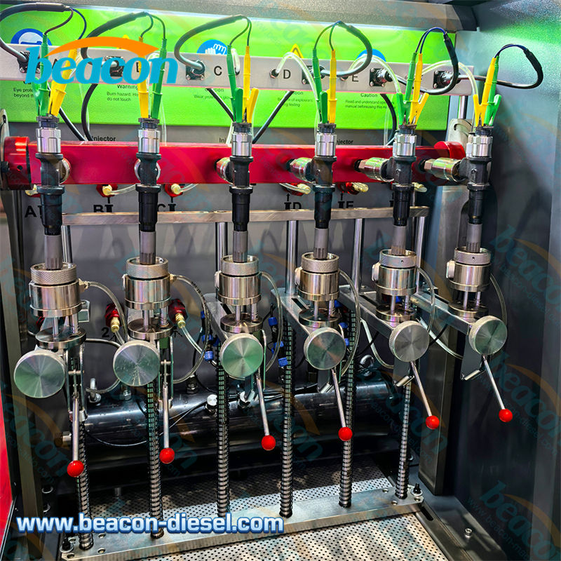 Simultaneous testing workspace for 6 diesel injectors with sensors