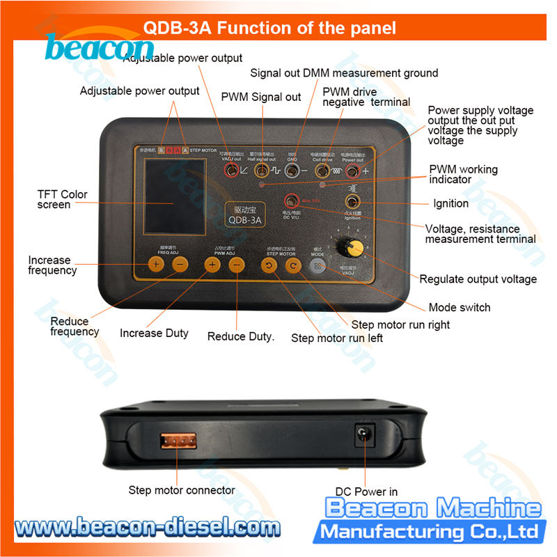QDB-3A control panel detail showing TFT screen and adjustment knobs
